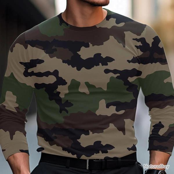 T shirt Homme Camo CE Manches Longues 100 Coton Peign� 180g m�