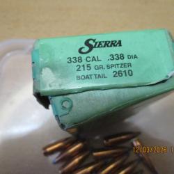 15 Ogives SIERRA Game King. Spitzer Boat tail 215 grains