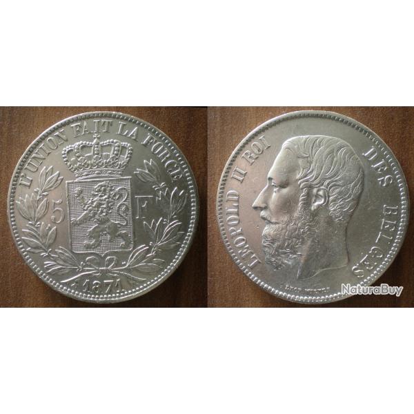 Belgique 5 Francs 1871 Argent Leopold 2 Roi Des Belges Piece Frcs Frs Frc