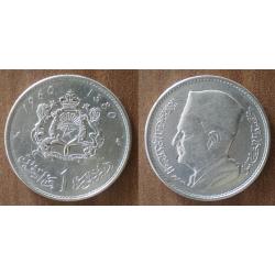 Maroc 1 Dirham 1960 1380 Piece Argent Roi Mohammed Dirhams Piece