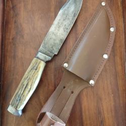 Couteau scout chasse Le Routier ann&eacute;es 40 Bois de cerf.