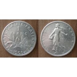 France 1 Franc 1908 Semeuse par Roty Piece Argent Francs