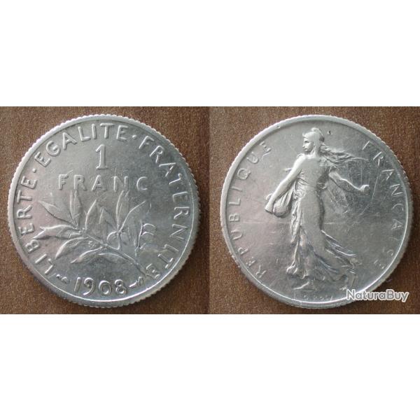 France 1 Franc 1908 Semeuse par Roty Piece Argent Francs