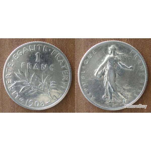 France 1 Franc 1908 Semeuse par Roty Piece Argent Francs