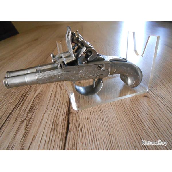 Exceptionnel Pistolet silex type QUEEN ANN double canons sign� Isra�l SEGALLAS XVIII�me Si�cle