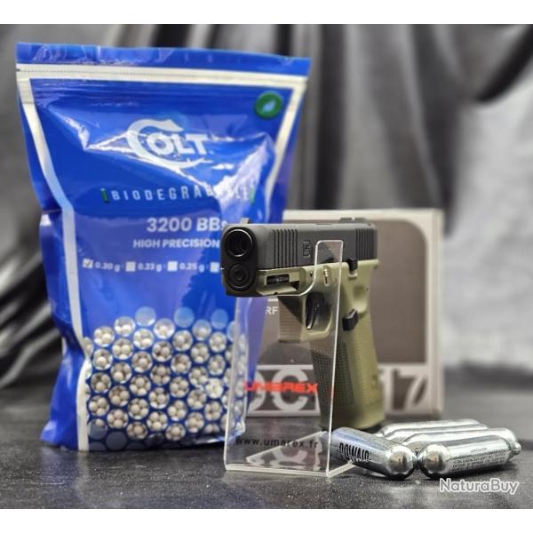 PACK PR�T A TIRER PISTOLET GLOCK 17 GEN5 - BBS 6MM CO2 - BLACK BATTLEFIELD GREEN