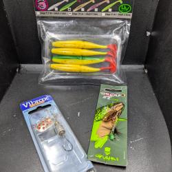 Lot 457 / GUNKY DOTS #2 + BLEU FOX 6 grs + 4 Leurres SUXXES (UV) SOFUTO d-tail...