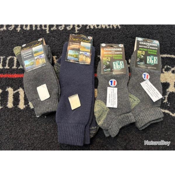 lot de 2 chaussettes + 2 chaussons 39/42 a vendre aux ench�re destockage chasse ench�re