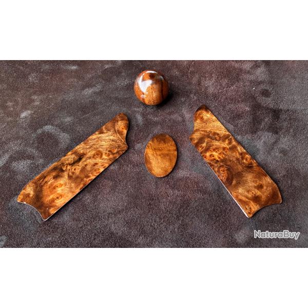 Plaquettes noyer compatibles Blaser R93 + boule de levier + calotte personnalisable + kit de pose