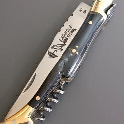 ANCIEN COUTEAU LAGUIOLE 3 pi&egrave;ces, ROSSIGNOL PARAPLUIE &Agrave; L'&Eacute;PREUVE, THIERS, XX&egrave;me, CORNE, guilloch&eacute;