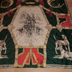 carr&eacute; foulard vintage 100% soie la chasse a courre "" le d&eacute;part   77 X 77 cm
