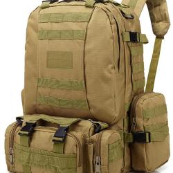 Sac &agrave; Dos Tactique Militaire 55L MOLLE Etanche Randonn&eacute;e Chasse Camping Trekking Voyage Robuste Kaki