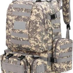 Sac &agrave; Dos Tactique Militaire 55L MOLLE Etanche Randonn&eacute;e Chasse Camping Trekking Voyage Robuste Acu
