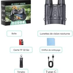 Jumelles Night Vision 8X Zoom 300M Rechargeable HD 4K *Ench&egrave;re* Observation Ext&eacute;rieure