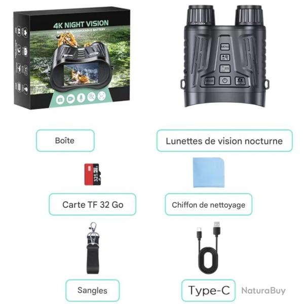 Jumelles Night Vision 8X Zoom 300M Rechargeable HD 4K *Ench�re* Observation Ext�rieure