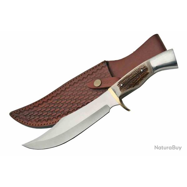 Couteau Steel Stag Iron Cougar II Bowie Lame Acier Inox Manche Bois de Cerf Etui Cuir SS3320