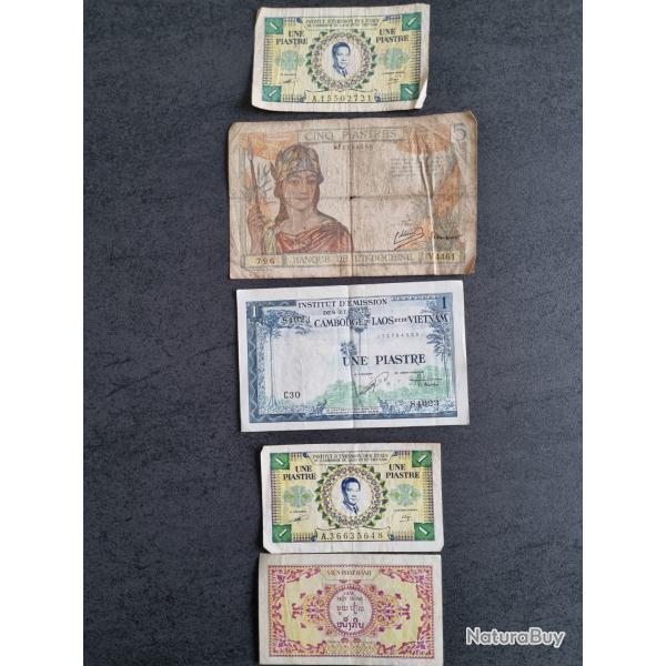 Billets de la Banque du Cambodge Laos et Vietnam des ann�es 1950