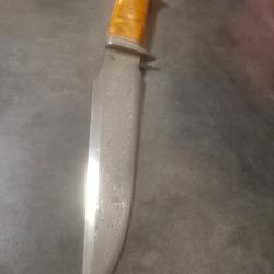 Superbe couteau de chasse forge damas couche 90cmv8/15n20 manche loupe de robinier ivoire de mamouth