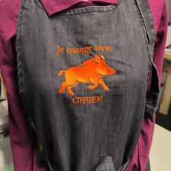 Tablier cuisine coton brod&eacute; sanglier