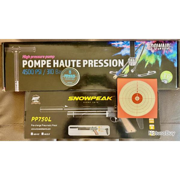 Pistolet PCP Snowpeak / Artemis PP750L 4.5 + Pompes (Neuf sous garantie) + plombs + cibles