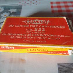 1 boite collector de marque G&eacute;velot contenant 10 munitions calibre 222 Remington 50 grains Soft Poin