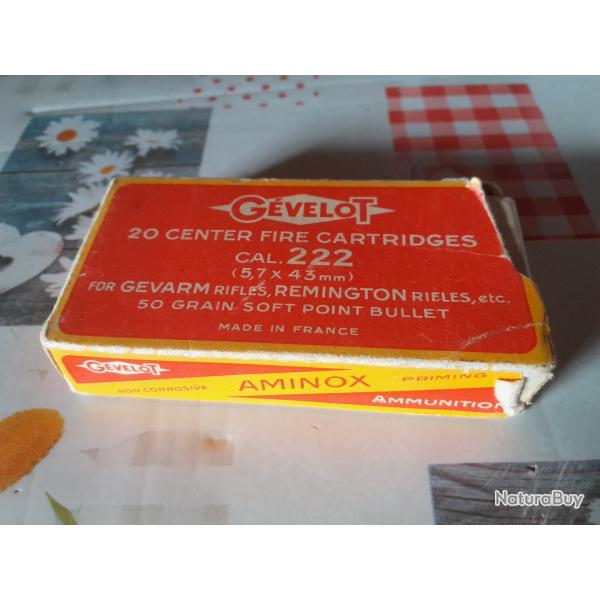 1 boite collector de marque G�velot contenant 10 munitions calibre 222 Remington 50 grains Soft Poin