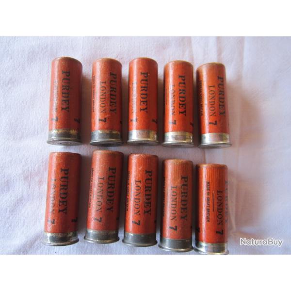 Lot de 10 Cartouches anciennes de collection Cal 12 en Carton