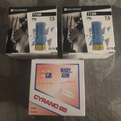 LIVRAISON OFFERTE  3x25 cartouches solognac T100,mary arme cyrano/28gr cal 12/70 plombs 7,5