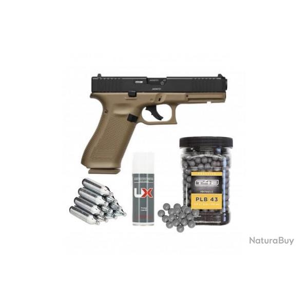 Pack Glock 17 Gen 5 T4E Cal. 43 Coyote - Pistolet Balle Caoutchouc cal. 43