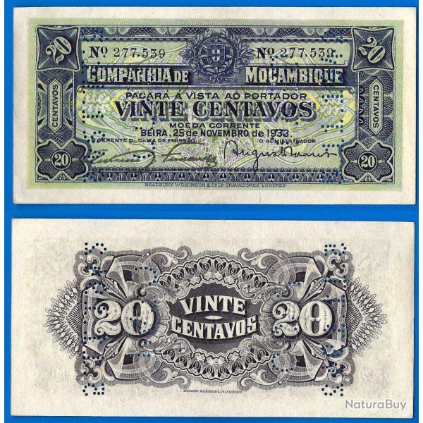 Mozambique 20 Centavos 1933 Neuf Colonie Billet Portugal