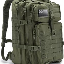 Sac &agrave; Dos Tactique Militaire 45L Grande Capacit&eacute; Molle Camping Trekking Escalade P&ecirc;che Chasse Vert