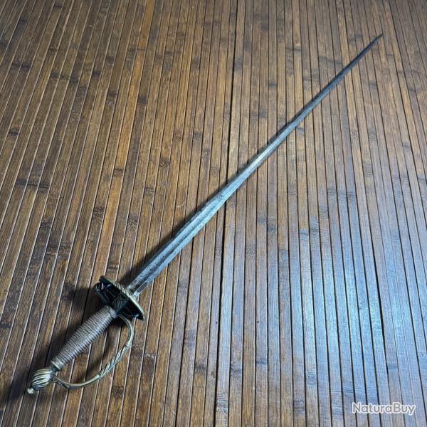 BELLE �P�E D'OFFICIER SUP�RIEUR A LA MOUSQUETAIRE LAME A LA COLICHEMARDE GRAV�E XVlll �me