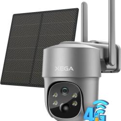 Cam&eacute;ra de Surveillance 2K Solaire sans Fil HD Carte Sim 4G 355&deg;/90&deg; &Eacute;tanche Vision Nocturne Gris