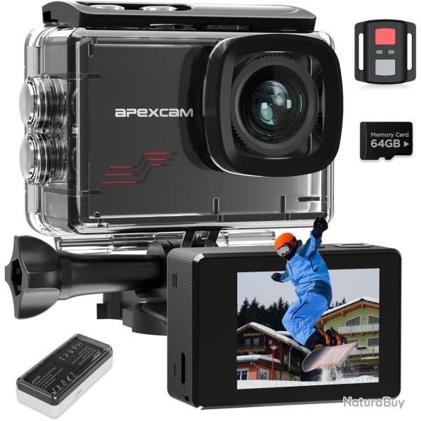Cam�ra Sport HD 4k 60FPS EIS  8X Zoom Photo 48MP 170� Grand Angle �tanche 40M Carte SD 128GB