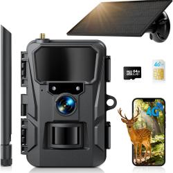 Cam&eacute;ra de Chasse Solaire Cellulaire 2K 4G LTE Vision Nocturne Batterie 5200mAh &Eacute;cran 2,0" 48 MP