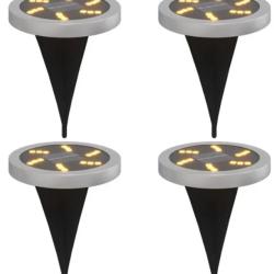 Lampes solaires sol ext&eacute;rieur LED blanc chaud IP65 11x13 cm piquets 4 pcs
