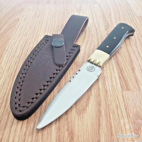 Couteau Skinner Frost Cutlery Sierra Madre Bowie Horn Lame Acier Inox Manche Corne Etui Cuir