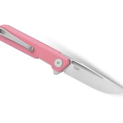Bestechman Mini Dundee, Pink couteau acier D2, flipper assist&eacute; tenon