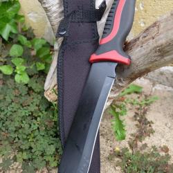 Gros Couteau Machette Bowie Trekking Alaska Lame Acier 3Cr13 Manche Red Abs Etui Nylon Survie Treck