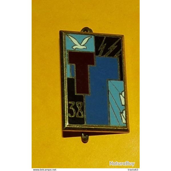 38� R�giment de Transmissions, �mail, T rouge et bleu fonc�, FABRICANT DRAGO PARIS  , HOMOLOGATION 5