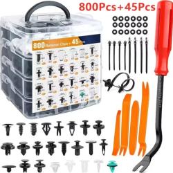 Kit 800 Clips Fixation Voiture + 45 Outils Rivets Plastique Garniture Pare-chocs