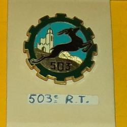 503&deg; R&eacute;giment du Train, dos grenu, 36 millim&egrave;tres  ,roue dent&eacute;e verte, &agrave; ciel bleu, une gazelle bond