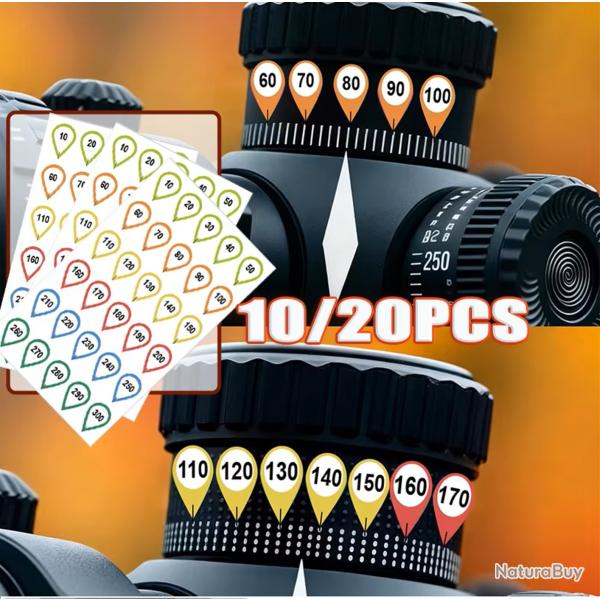 10 feuilles d'autocollants de tourelle optique de tir - Fixez votre r�glage ! (3)