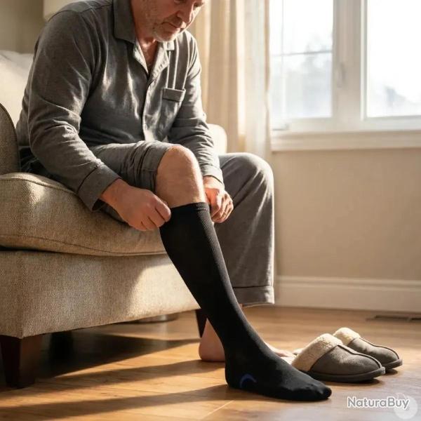 Mi-bas anti-fatigue homme - Contention graduelle - Noir 43 / 46