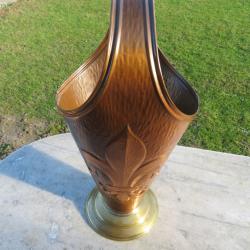 Ancien porte-parapluies/cannes en cuivre et laiton, &agrave; d&eacute;cor de fleur de Lys - BELGIQUE(Vers1950-60)