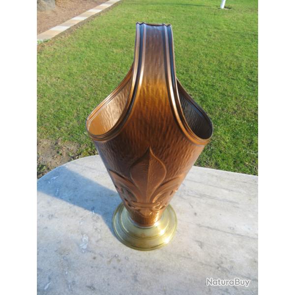 Ancien porte-parapluies/cannes en cuivre et laiton, � d�cor de fleur de Lys - BELGIQUE(Vers1950-60)