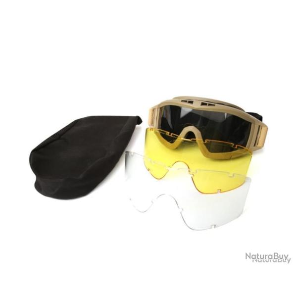 LUNETTE TACTIQUE TIR/MOTO/AIRSOFT + 3 VISI�RES - KAKI - LIVRAISON GRATUITE