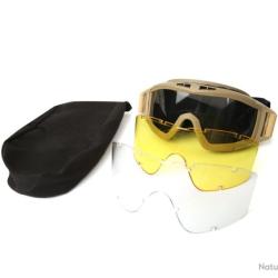 LUNETTE TACTIQUE TIR/MOTO/AIRSOFT + 3 VISI&Egrave;RES - KAKI - LIVRAISON GRATUITE