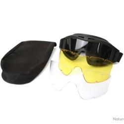 LUNETTE TACTIQUE TIR/MOTO/AIRSOFT + 3 VISI&Egrave;RES - NOIR - LIVRAISON GRATUITE
