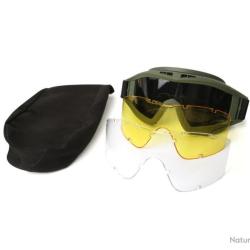 LUNETTE TACTIQUE TIR/MOTO/AIRSOFT + 3 VISI&Egrave;RES - VERT - LIVRAISON GRATUITE
